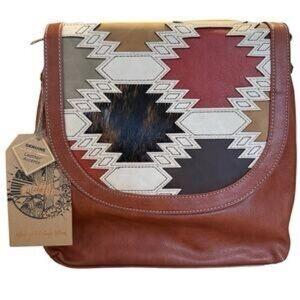 NWT O/S Geometric Patterned Hobo Bag - Brown and Multicolor